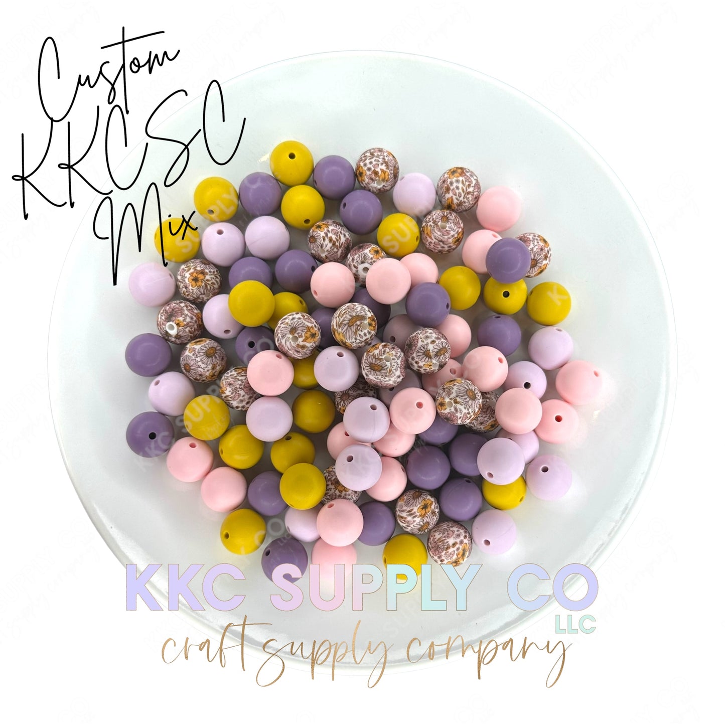 Spring Floral 15mm Silicone Bead Mix-50 Count Custom KKCSC Mix
