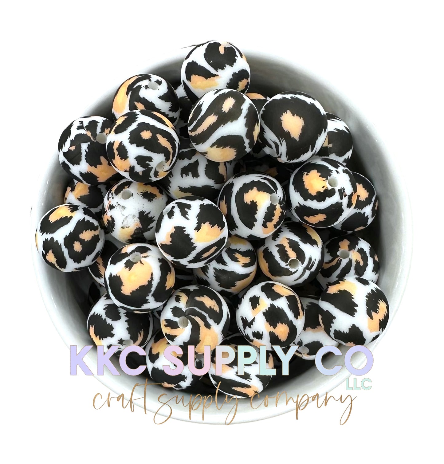 SP117-Black & Peach Leopard Print Silicone Bead 15mm