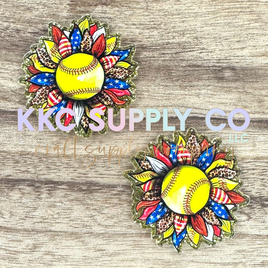 AT94-Softball Sunflower-Acrylic Badge Reel Topper