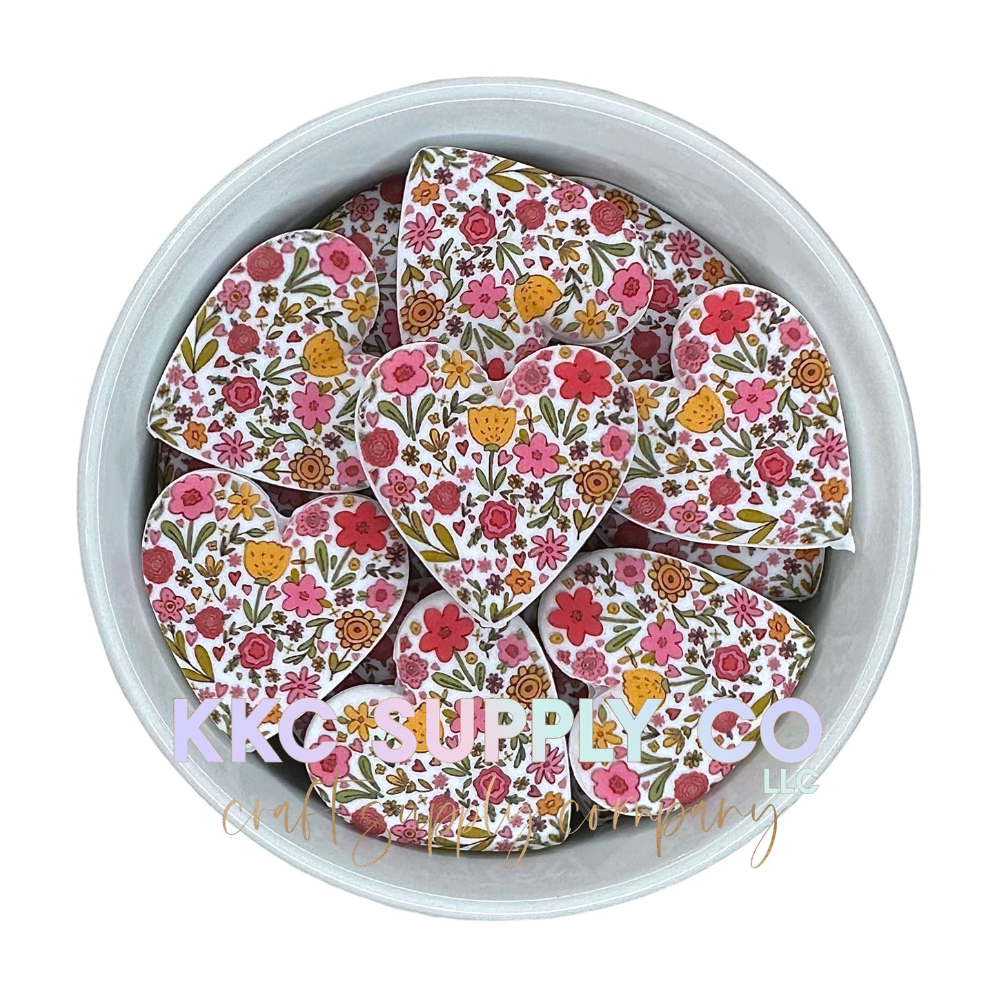 Floral Heart Silicone Focal Bead