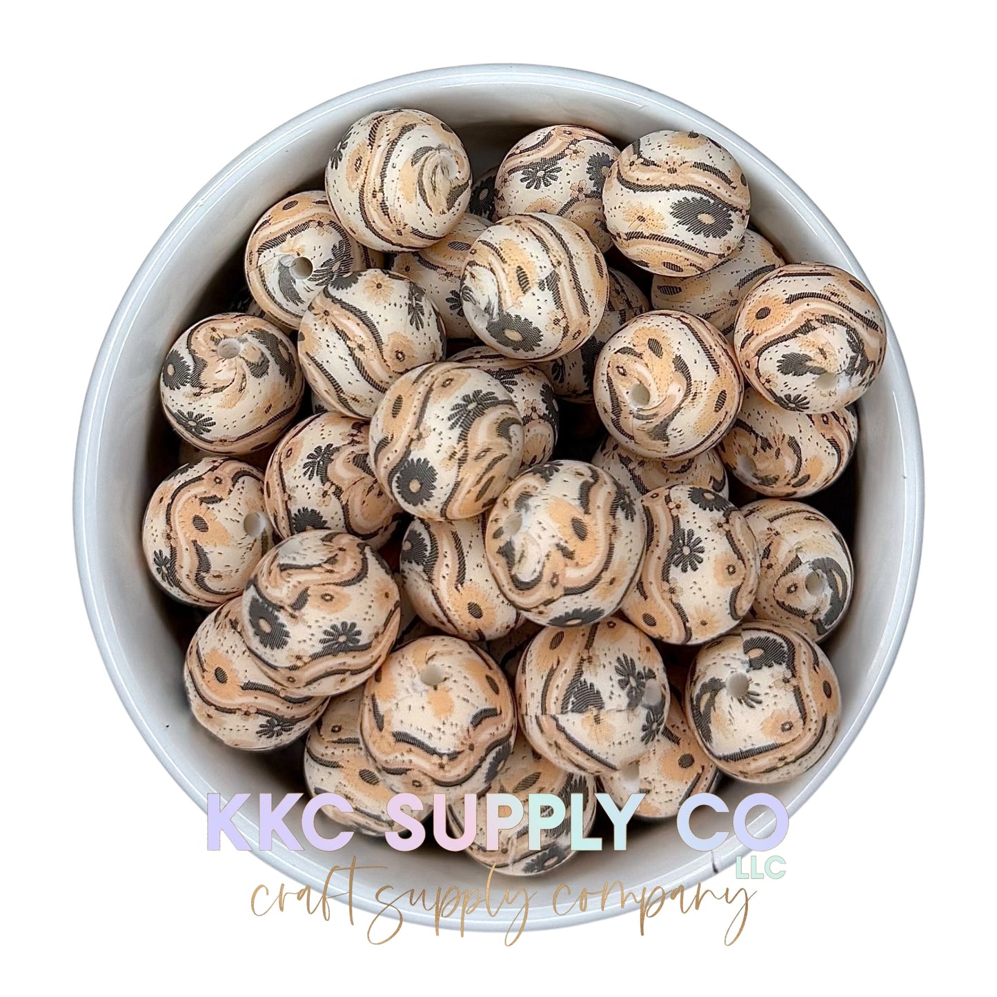 SP196-Daisy Swirls Printed Silicone Bead 15mm