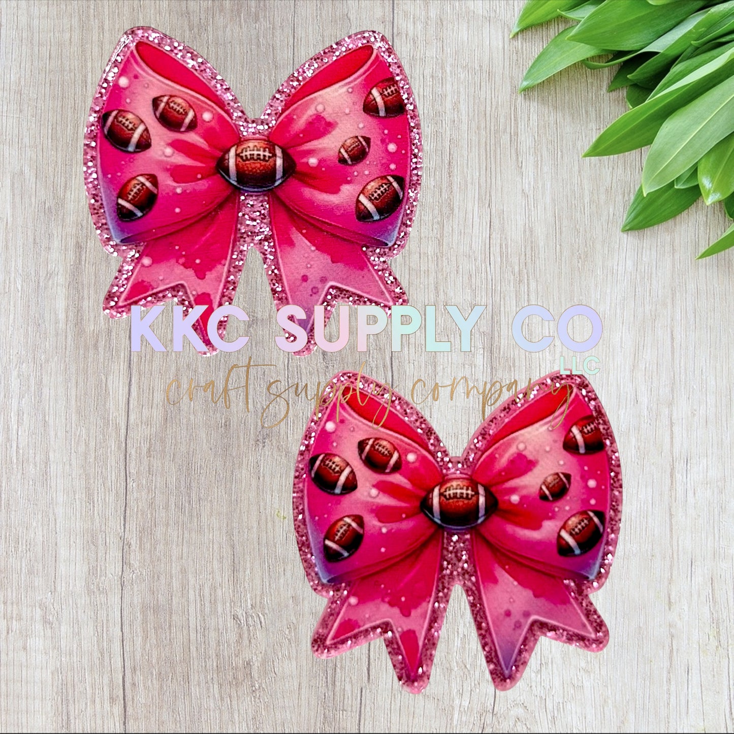 AT411-Pink Football Bow-Acrylic Flatback