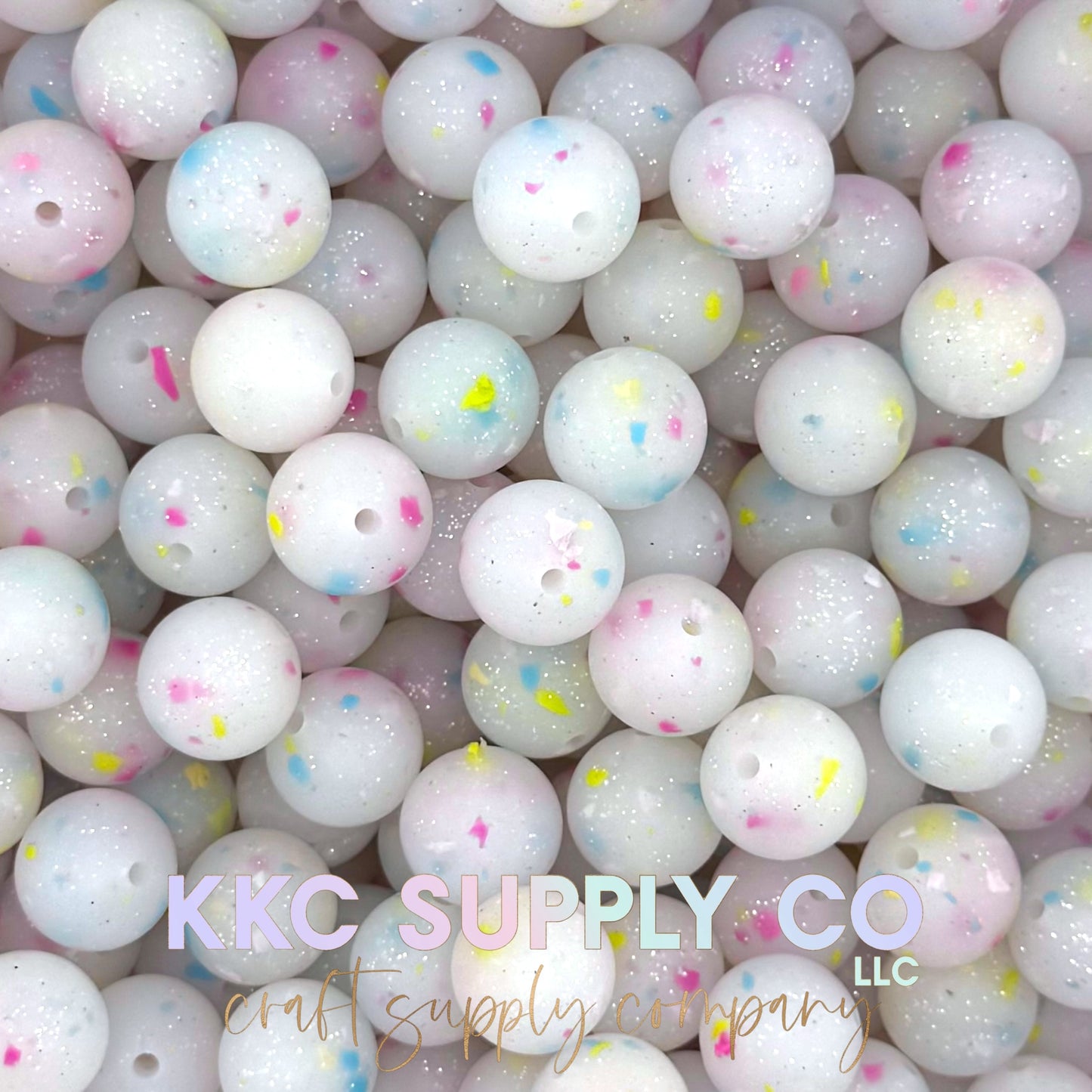 SG60-White with Neon Confetti Glitter Silicone Beads