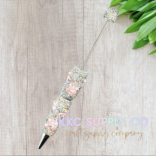 Light Candy Pink Opal Bow Rhinestone Beadable Pen