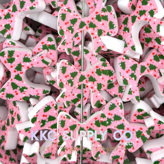 Pink Holly Jolly Buddy Bow Silicone Focal Bead