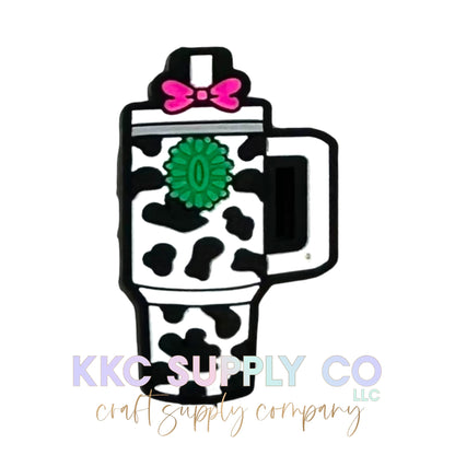 Cow Print and Turquoise Handle Tumbler Silicone Focal Bead