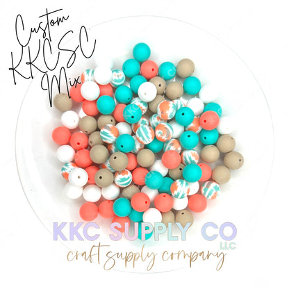 Teal and Coral Aztec 15mm Silicone Bead Mix-50 Count-Custom KKCSC Mix