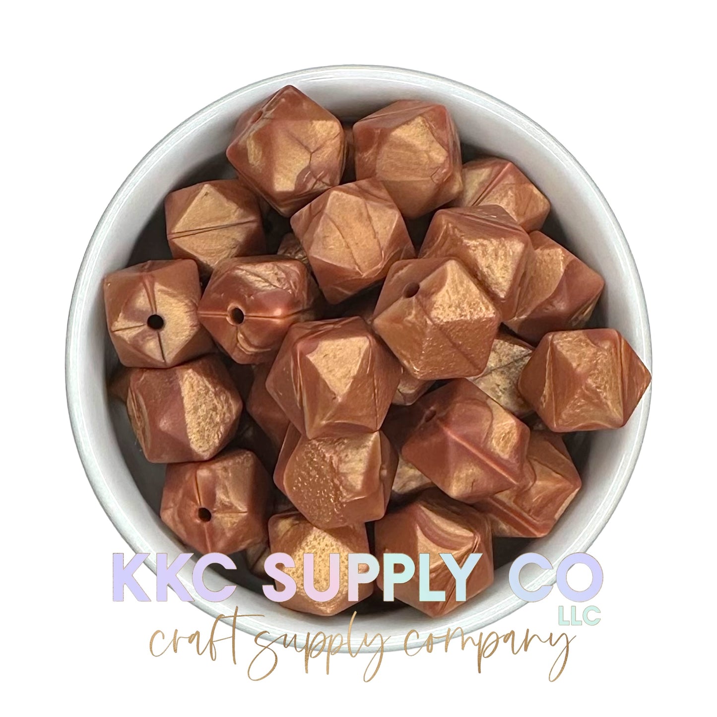 SS74-Copper Brown Shimmer Hexagon Silicone Bead 14mm