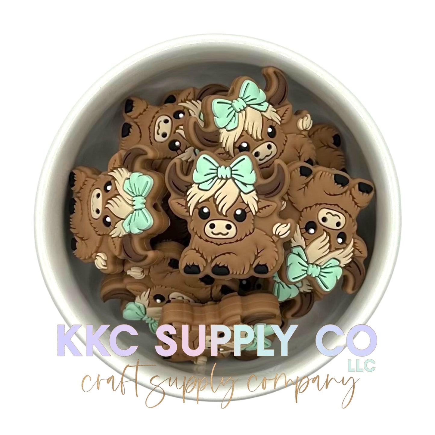 Girl Highland Cow Silicone Focal Bead-Light Aqua