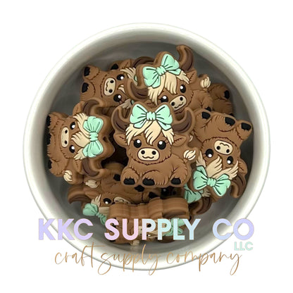 Girl Highland Cow Silicone Focal Bead-Light Aqua