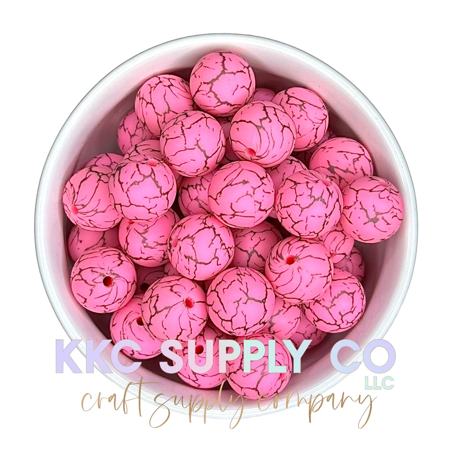 SC04-Pink Crackle Silicone Bead 15mm