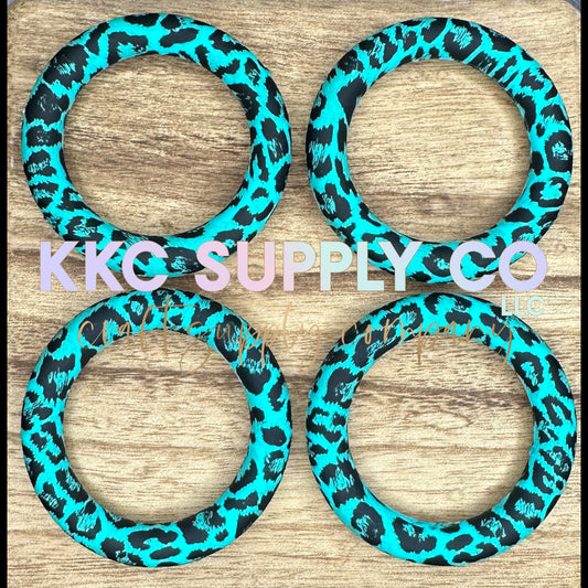 SP143-Teal Cheetah Print Silicone 65mm Ring