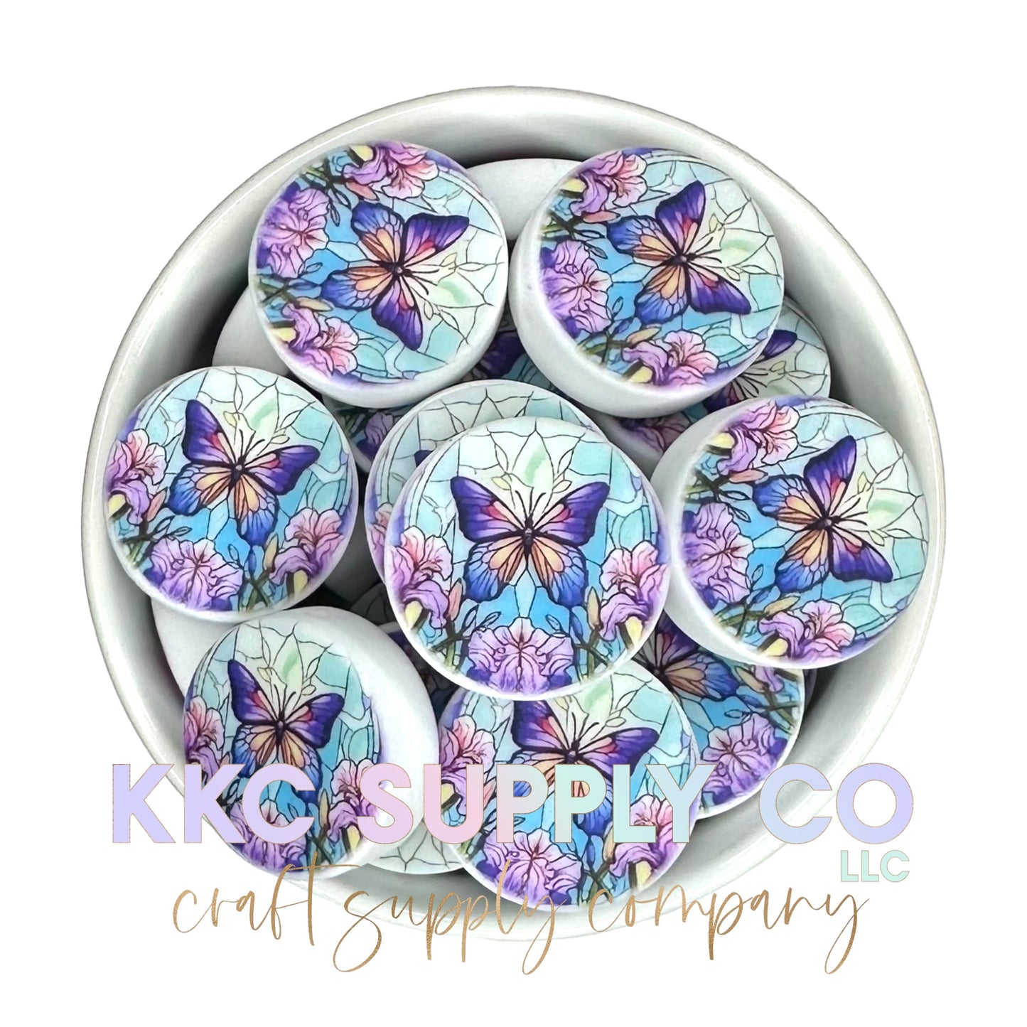 Stained Glass Butterfly Round Silicone Focal Bead