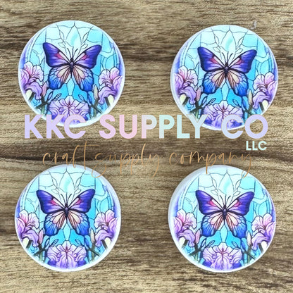 Stained Glass Butterfly Round Silicone Focal Bead