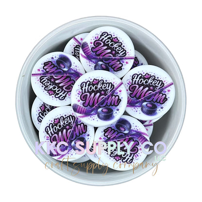 Hockey Mom Round Silicone Focal Bead