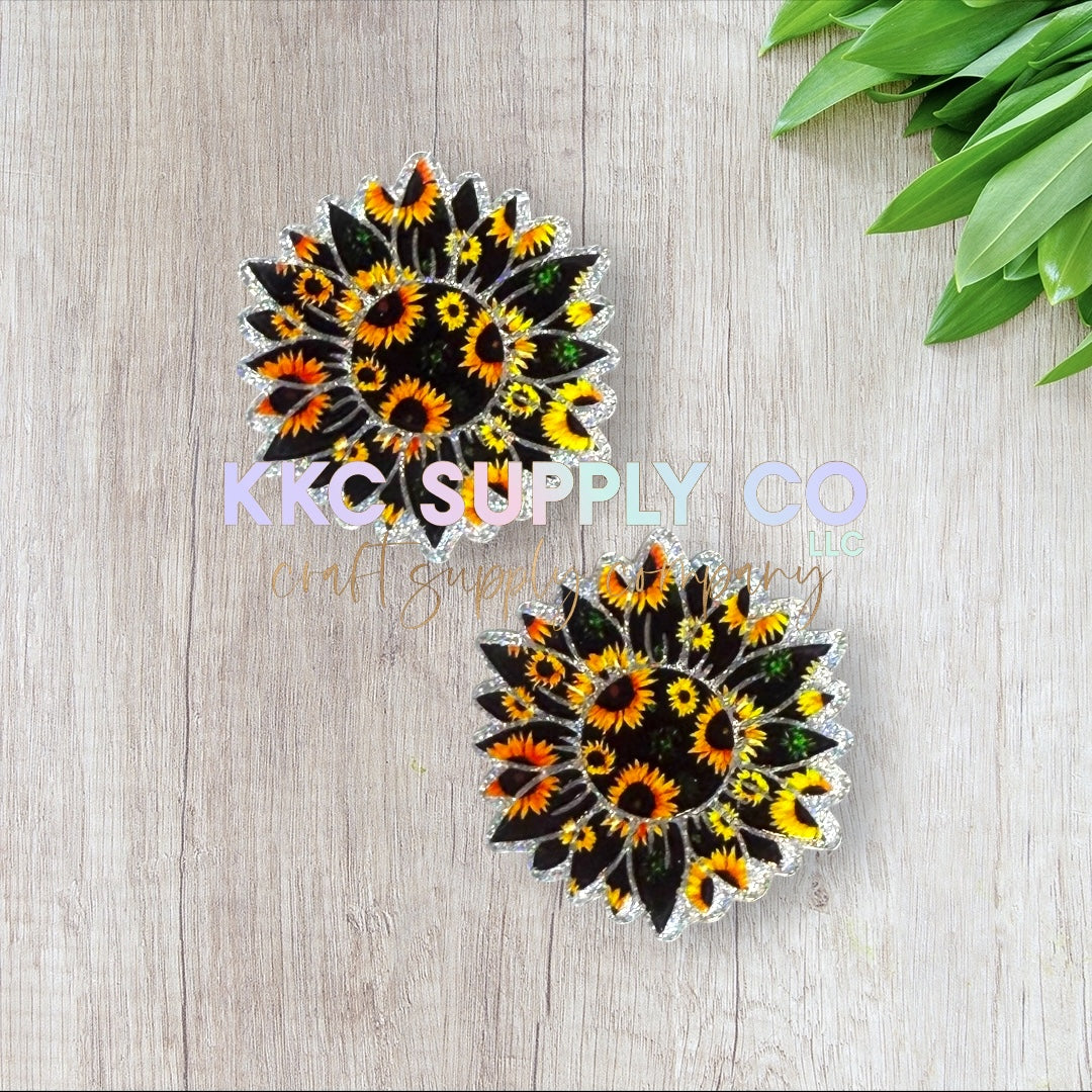 AT161-Black Sunflower-Acrylic Badge Reel Topper