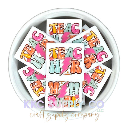 Retro Teacher Square Printed Silicone Focal Bead