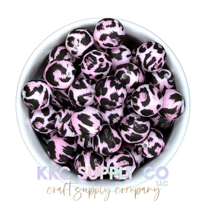 SP220-Pink Cheetah Printed Silicone Beads