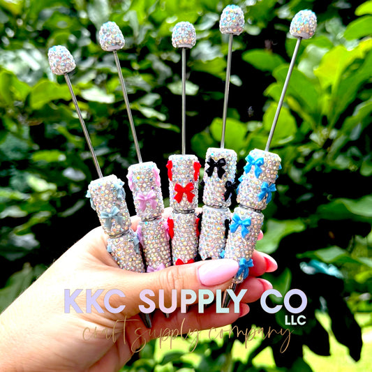Rhinestone Beadable Pen With Bow Charms-Silver AB