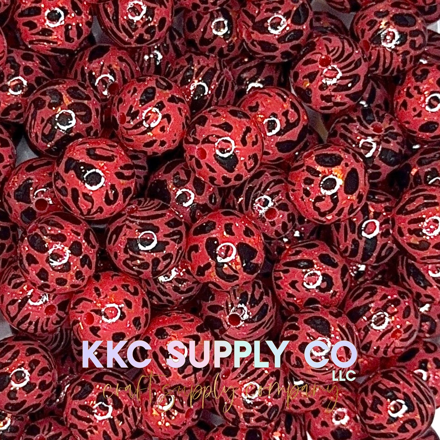 SGL67-Red Leopard Liquid Glitter Silicone Beads