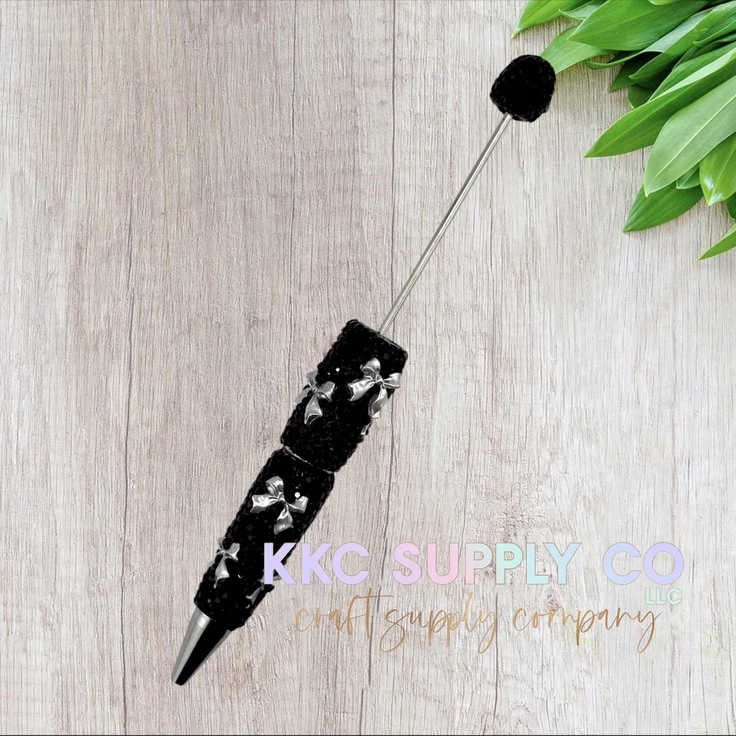 Silver Bow Rhinestone Beadable Pen