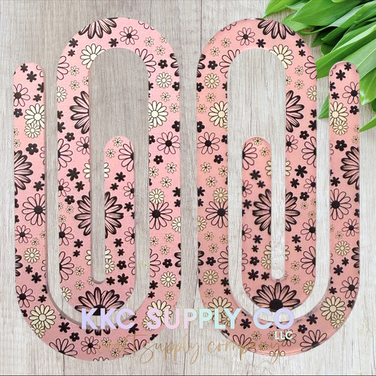 Jumbo Acrylic Printed Paperclip-Pink and Black Daisies