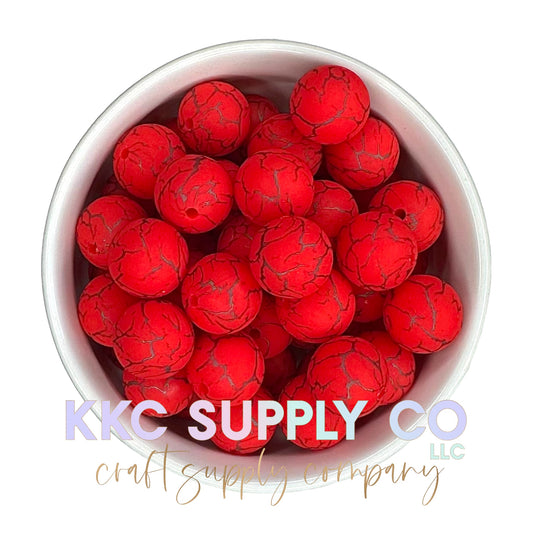 SC01-Bright Red Crackle Silicone Bead 15mm