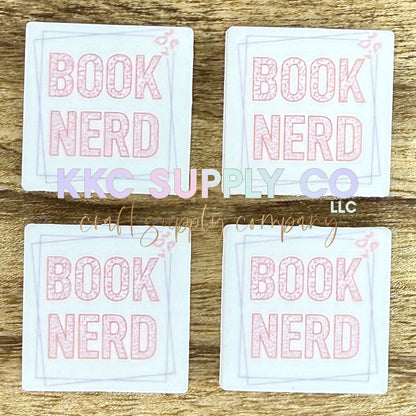 Book Nerd Square Printed Silicone Focal Bead