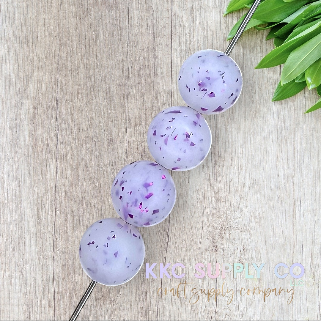 SG42-Purple Confetti Glitter Silicone Beads 15mm