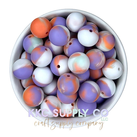 SP198-Peachy Lavender Marble Printed Silicone Bead 15mm