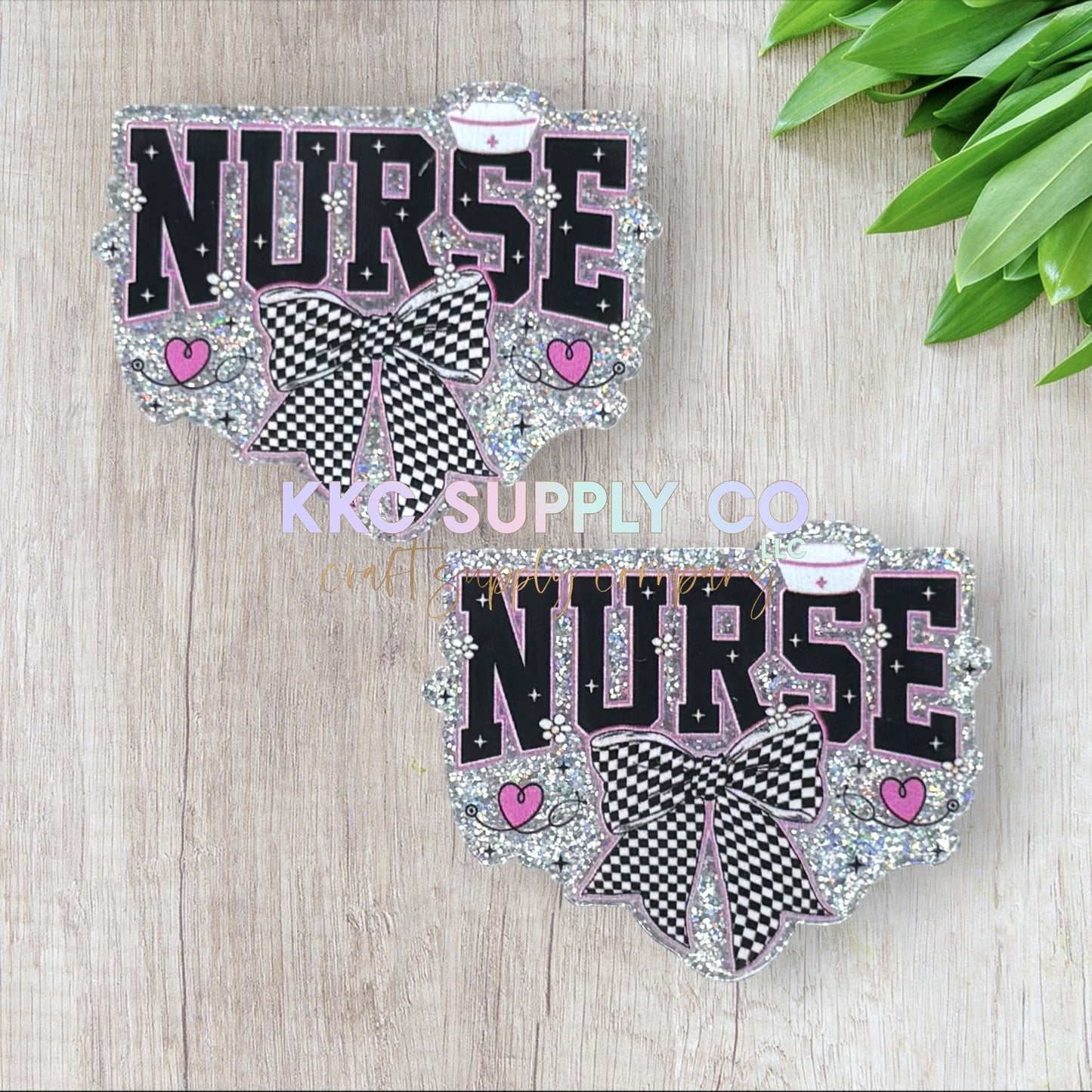 AT164-Nurse Coquette Checker Bow-Acrylic Flatback