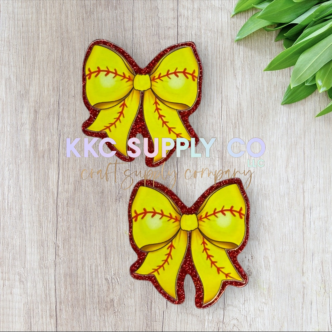 AT202-Softball Coquette Bow-Acrylic Flatback