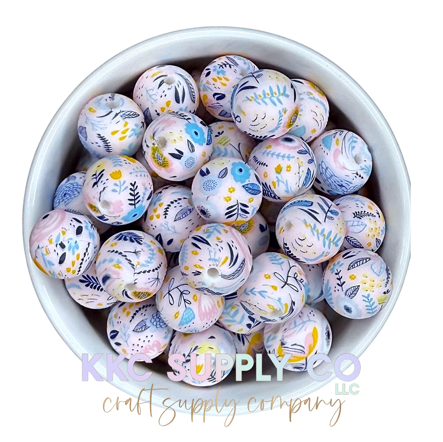 SP211-Blue Blossoms Printed Silicone Beads