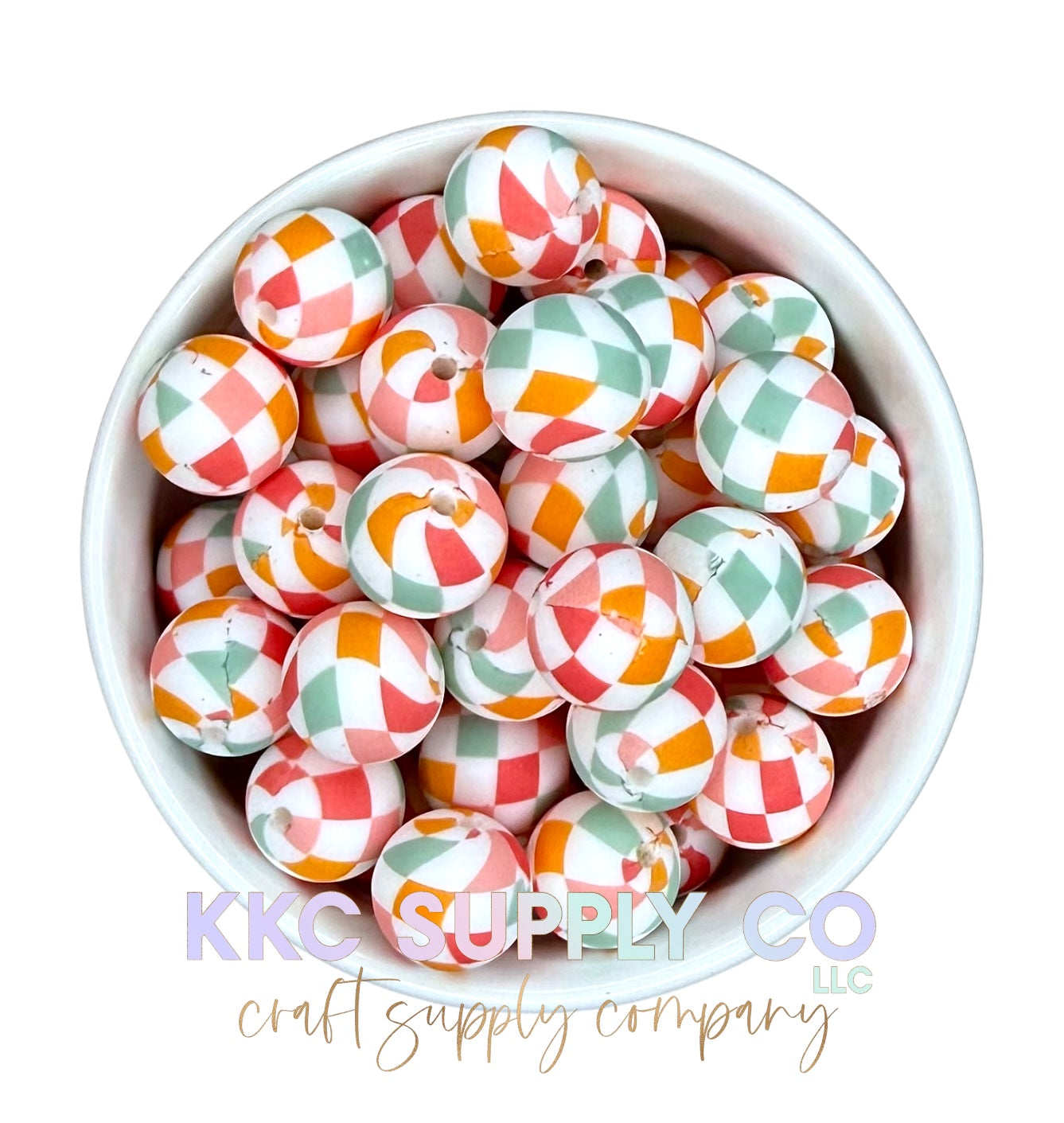 SP216-Colorful Large Checker Printed Silicone Beads