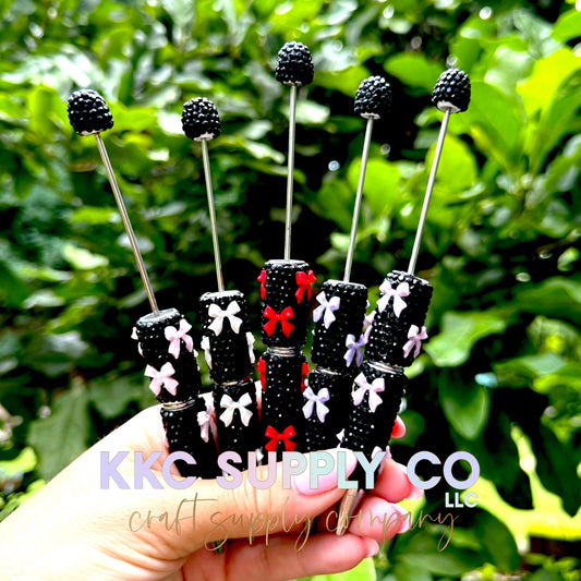 Rhinestone Beadable Pen With Bow Charms-Black