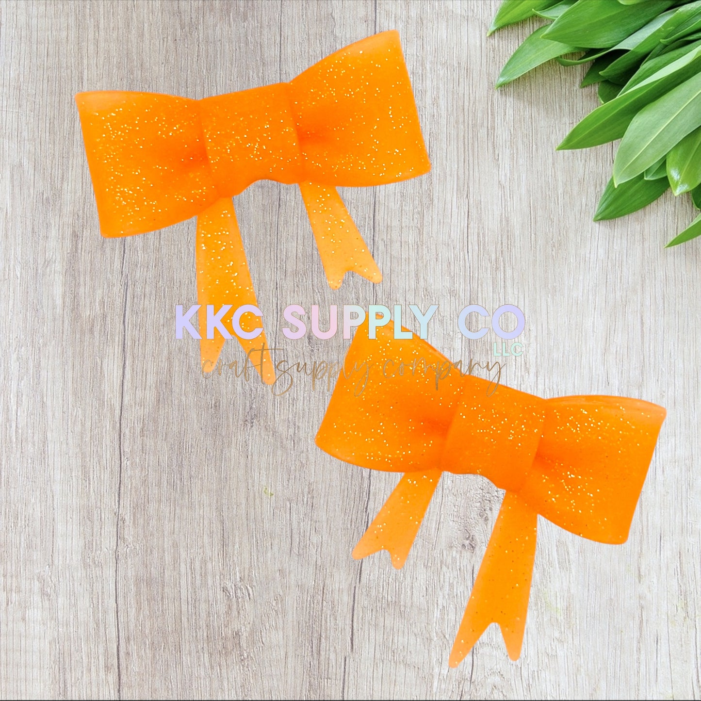 SG63-Orange Glitter Large Bow Silicone Focal Bead