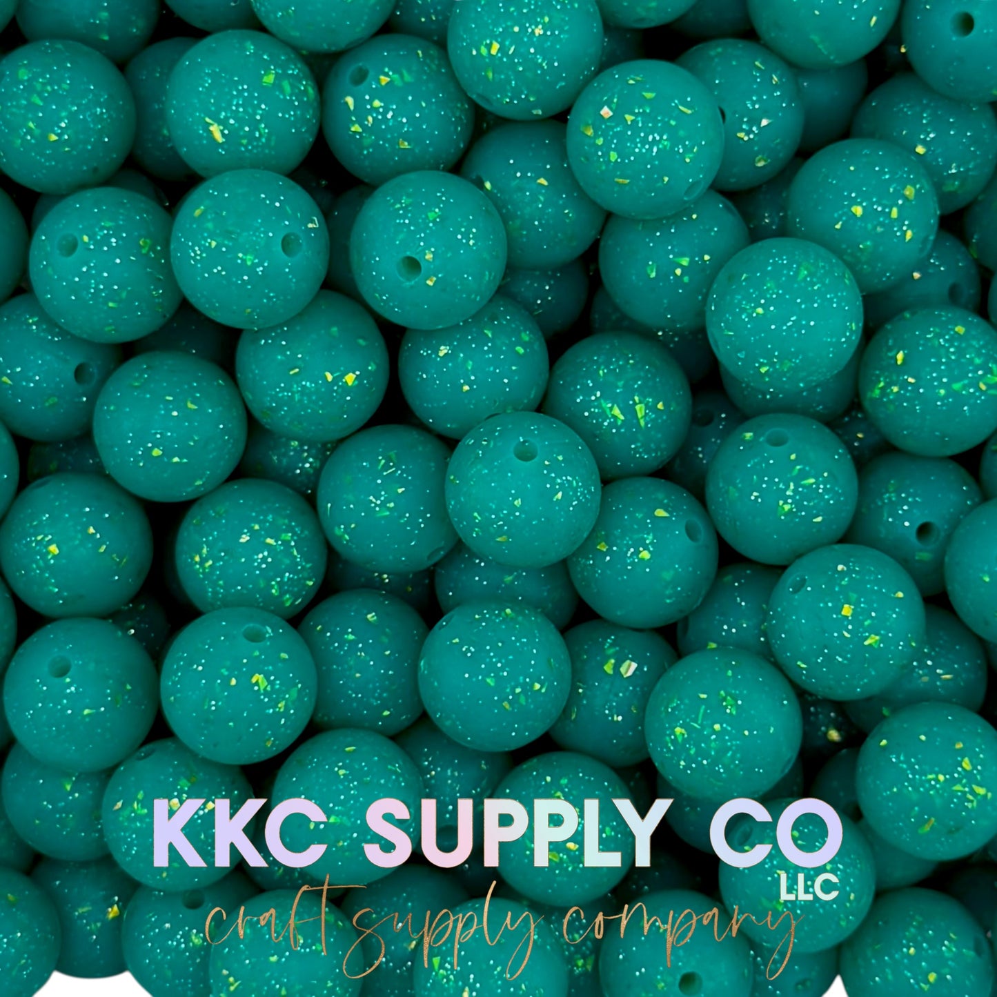 SG57-Emerald Gold Confetti Glitter Silicone Beads