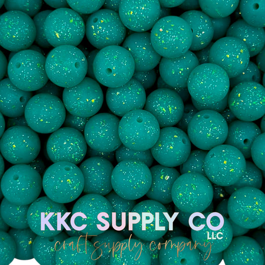 SG57-Emerald Gold Confetti Glitter Silicone Beads