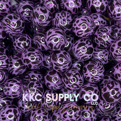 SGL68-Purple Leopard Glitter Silicone Beads