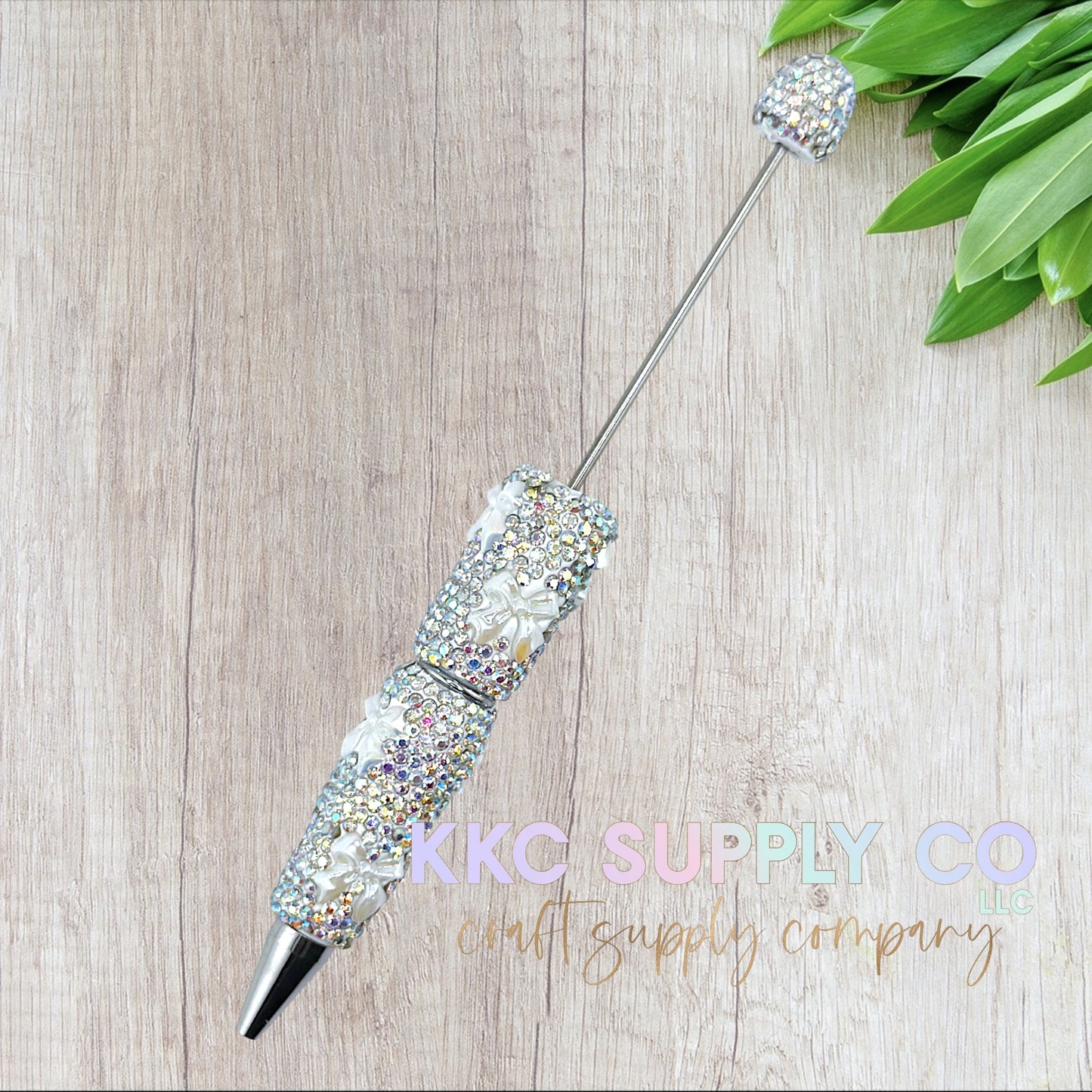 Opal White Bow Rhinestone Beadable Pen