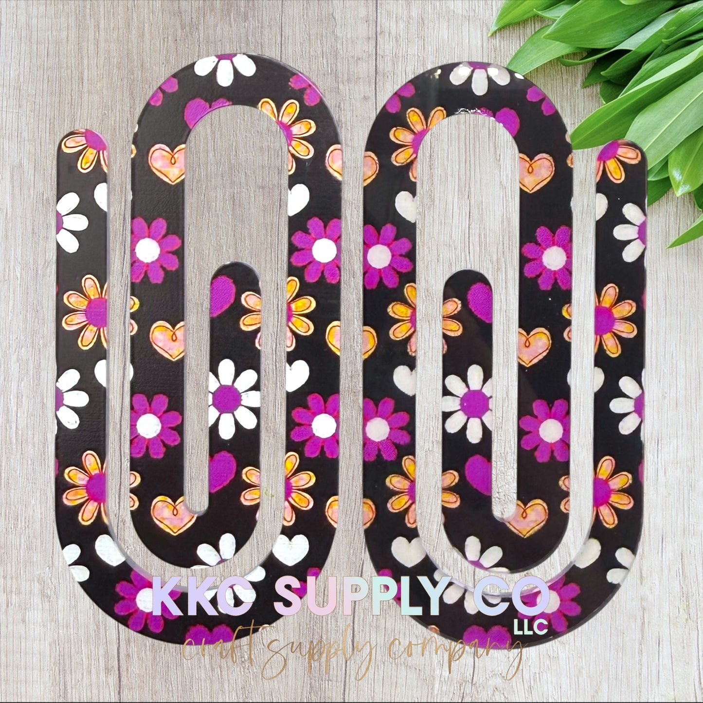 Jumbo Acrylic Printed Paperclip-Dark Floral