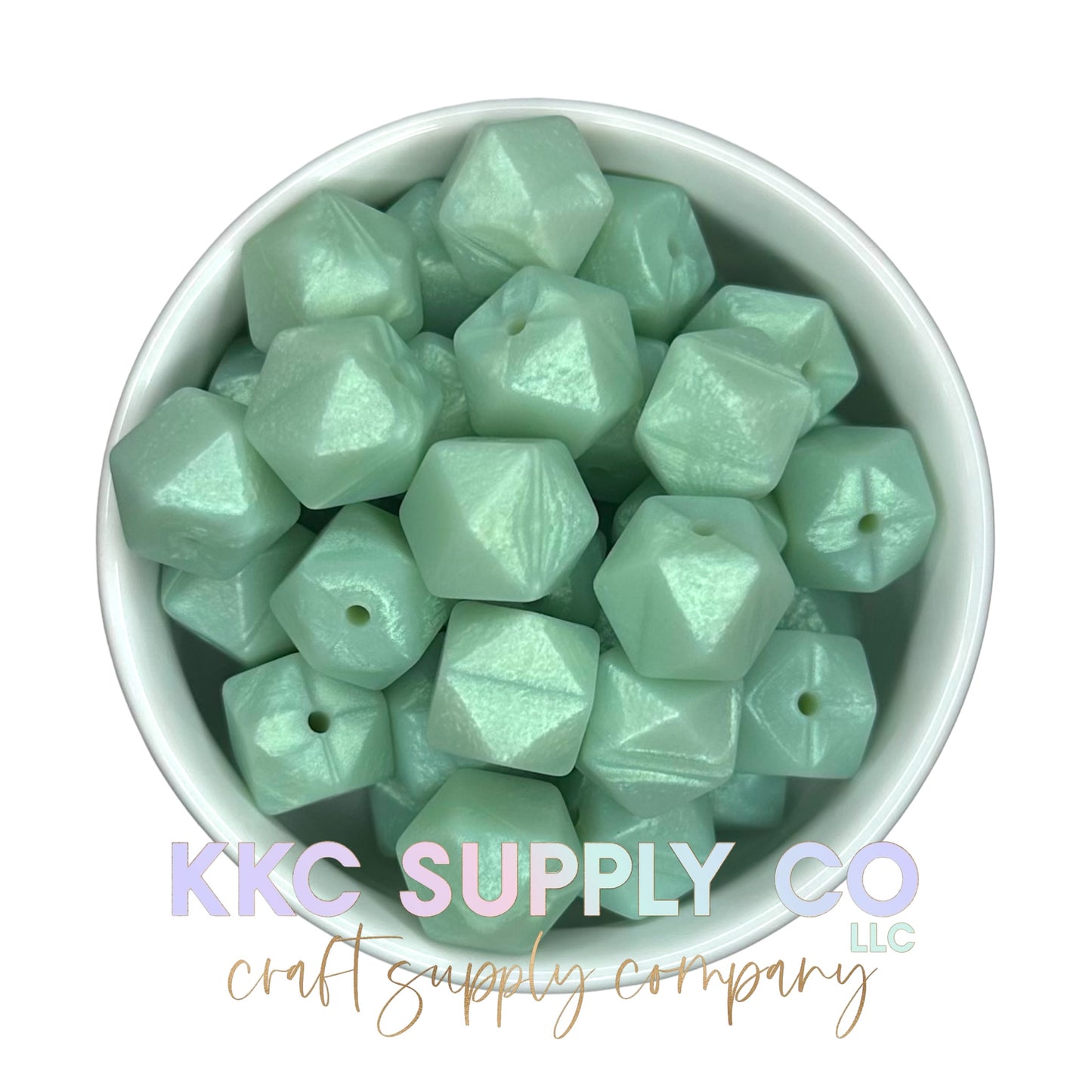 SS73-Light Green Shimmer Hexagon Silicone Bead 14mm