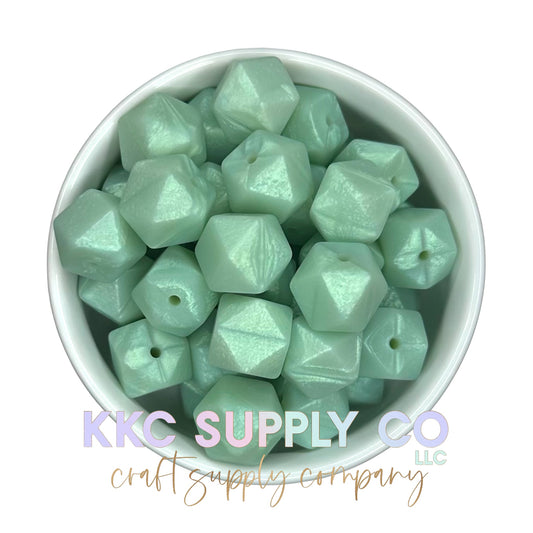 SS73-Light Green Shimmer Hexagon Silicone Bead 14mm