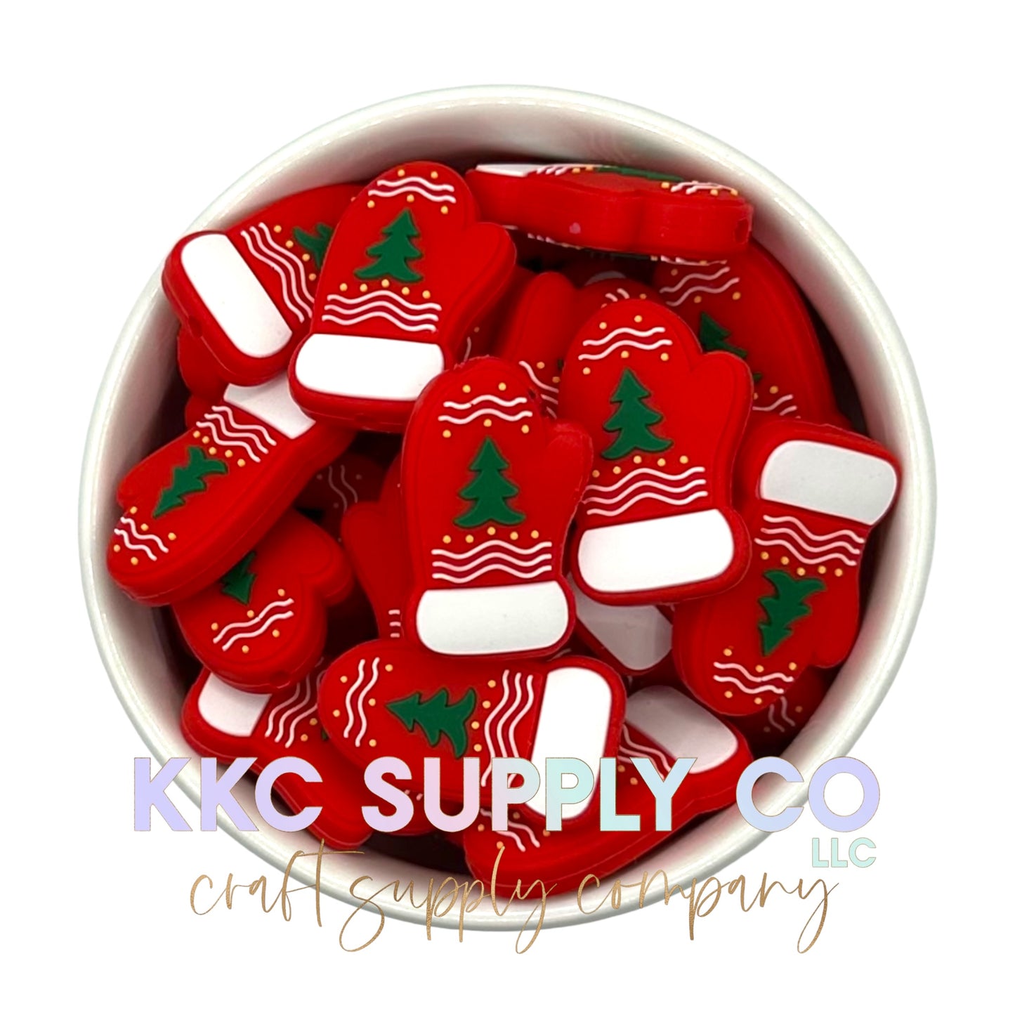 Christmas Mittens Silicone Focal Bead