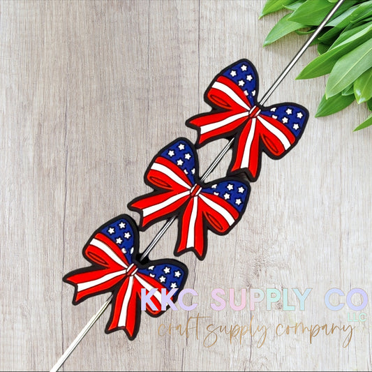 Coquette American Flag Bow Silicone Focal Bead