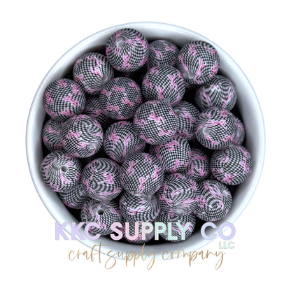 SP221-Checker Coquette Bow Printed Silicone Beads - Custom