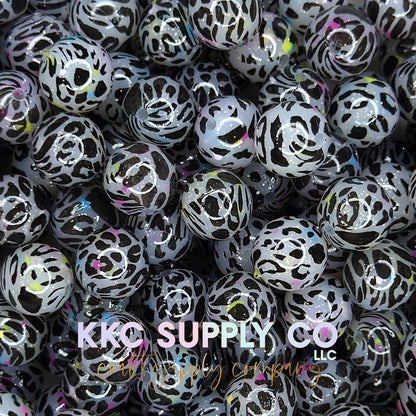 SGL60-White with Neon Confetti Leopard Glitter Silicone Beads