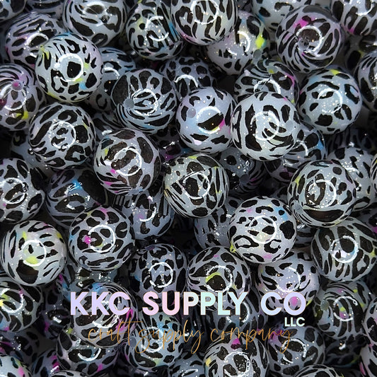 SGL60-White with Neon Confetti Leopard Liquid Glitter Silicone Beads