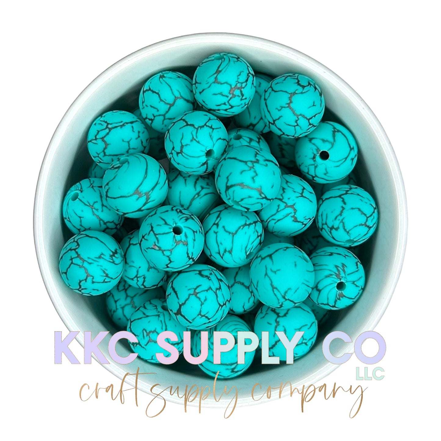 SC08-Turquoise Crackle Silicone Bead 15mm