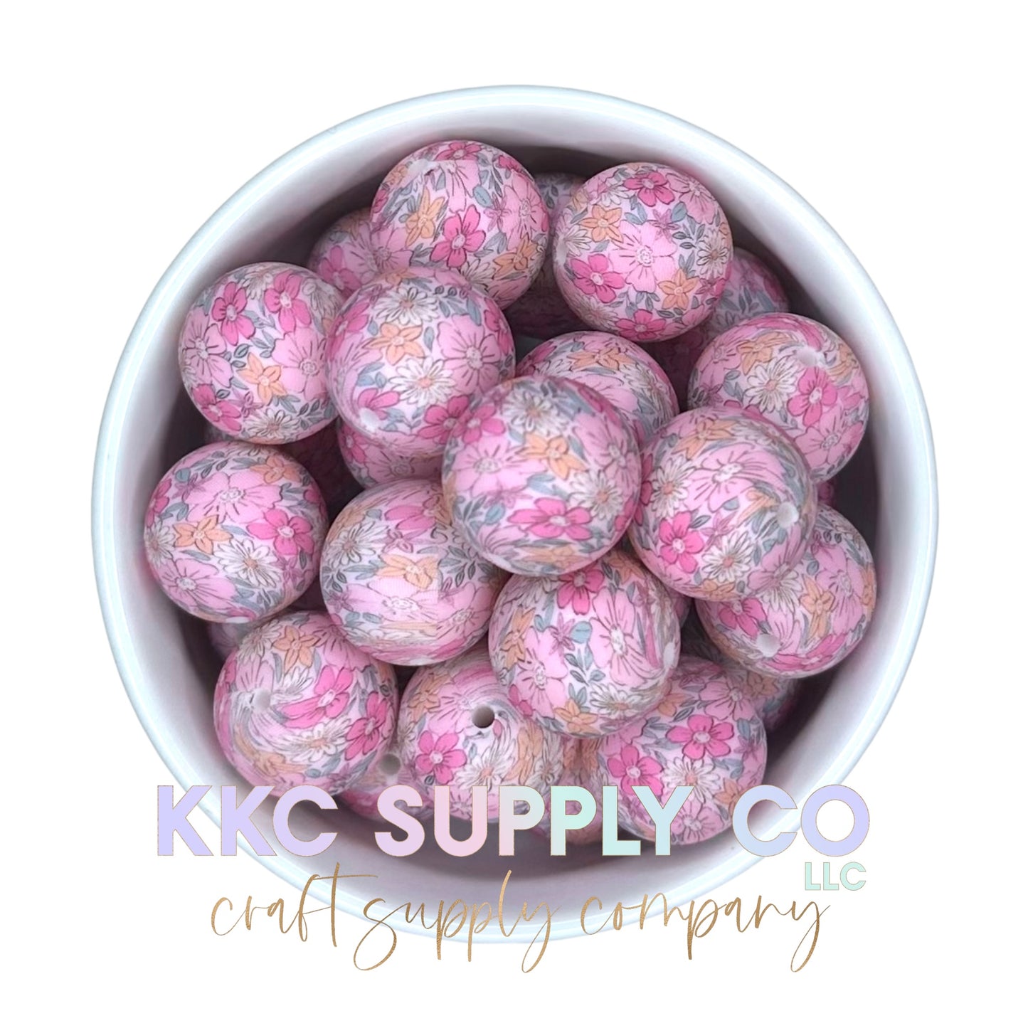 SP99-Pink Floral Silicone Bead 19mm